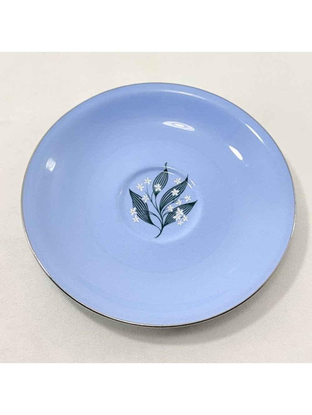 Skytone Homer Laughlin USA Stardust Salad Plate Saucer Dessert Flower Leaf Blue